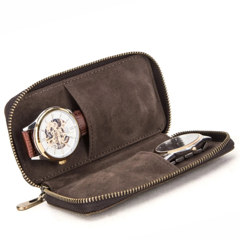 Rustic Leather 2-Slot Watch Pouch