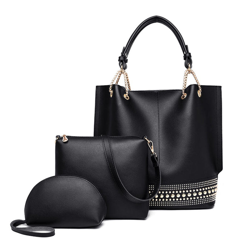 Rivet 3 Pieces Tote & Shoulder Handbag Set