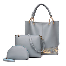 Rivet 3 Pieces Tote & Shoulder Handbag Set