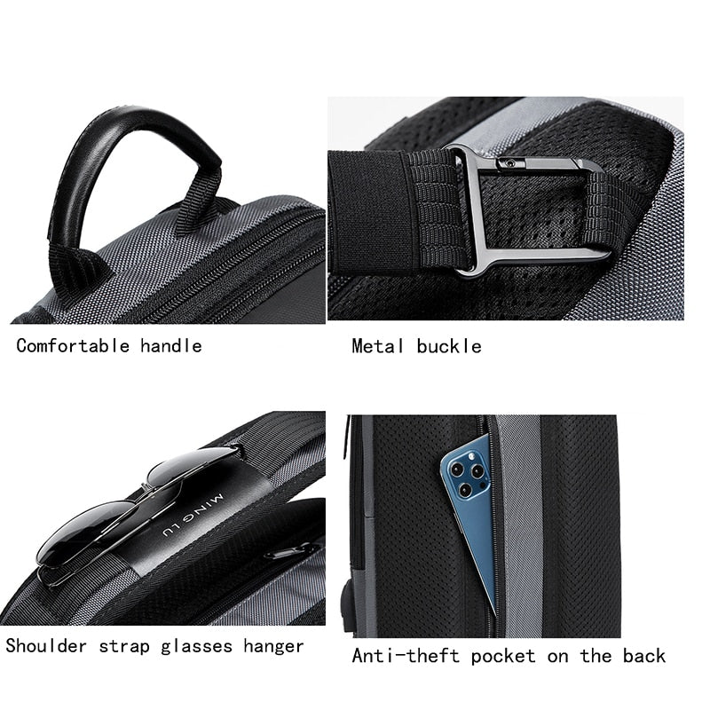 Men Multifunction Anti-theft USB Shoulder Travel Bag