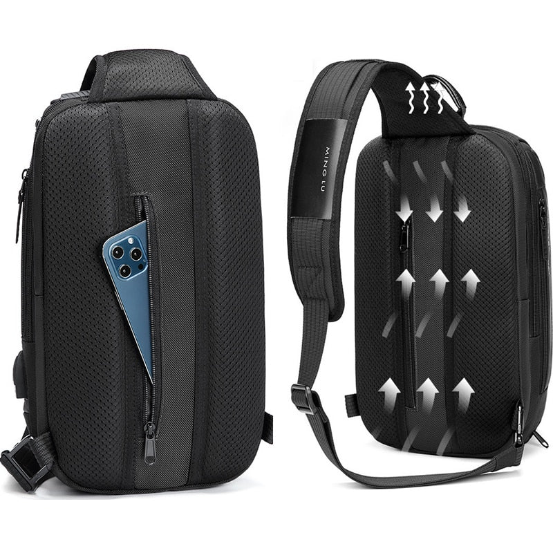 Men Multifunction Anti-theft USB Shoulder Travel Bag