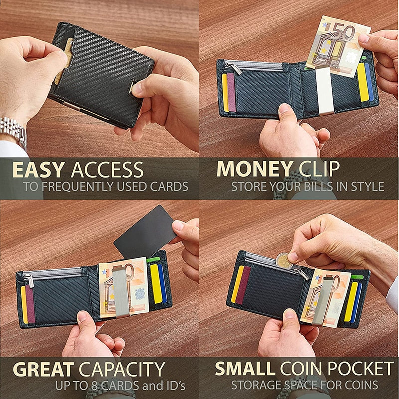Slim Wallet with Money Clip RFID Blocking
